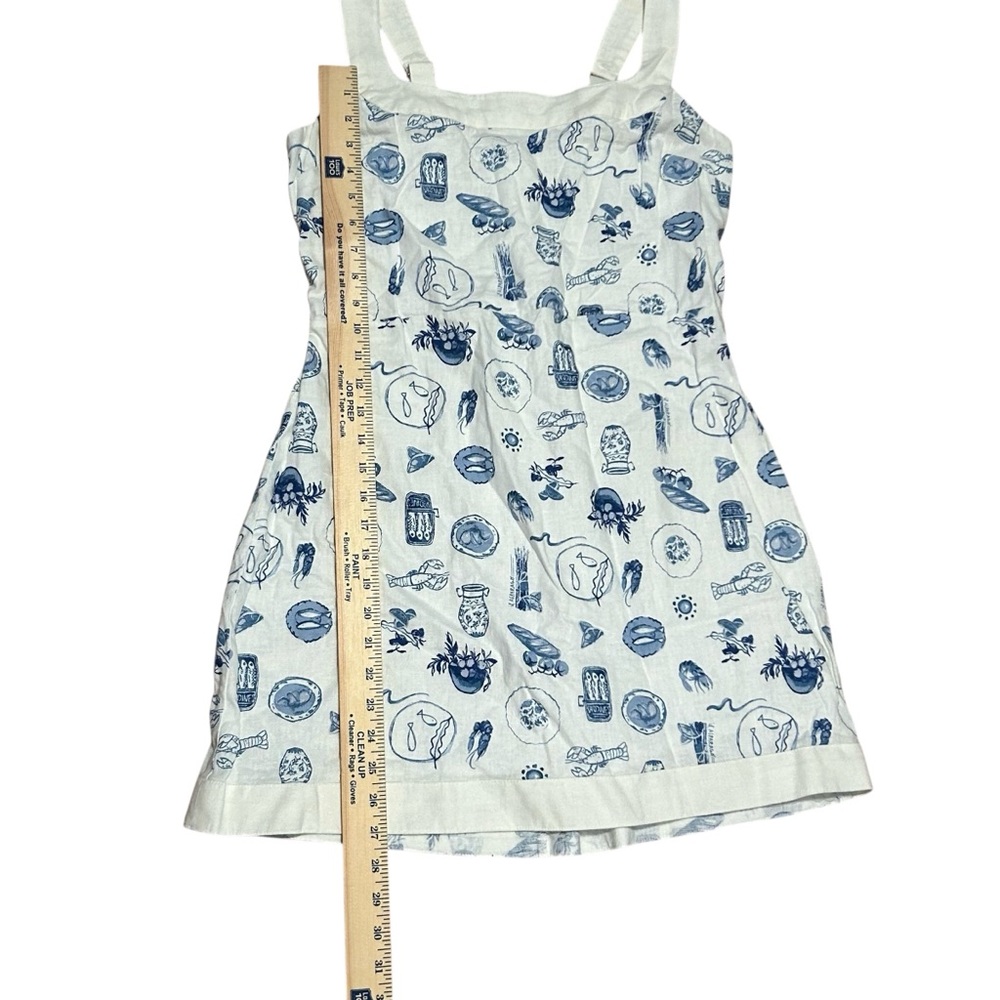 Abercrombie & Fitch Linen Blend Wide Strap Mini Dress Size Large Food Blue White - Picture 5 of 5